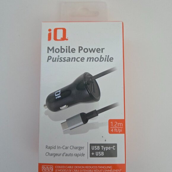 iQ USB-C Car Charger + USB Port, 3A/4A Max, 1.2 m - Picture 1 of 4